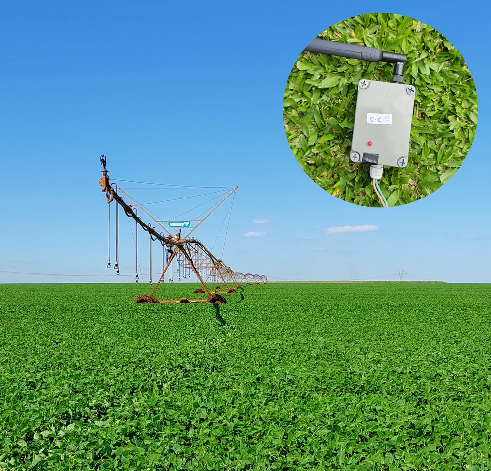 Pivô de irrigação e módulo de telemetria de um projeto documentado por Douglas